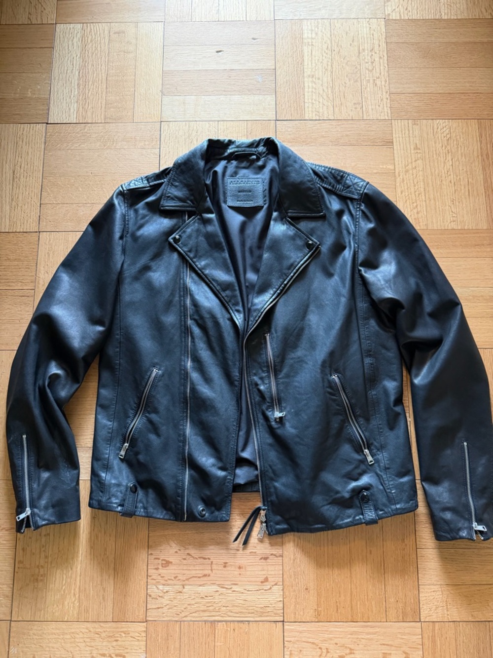 AllSaints Black Lamb Leather Bondi Biker Jacket